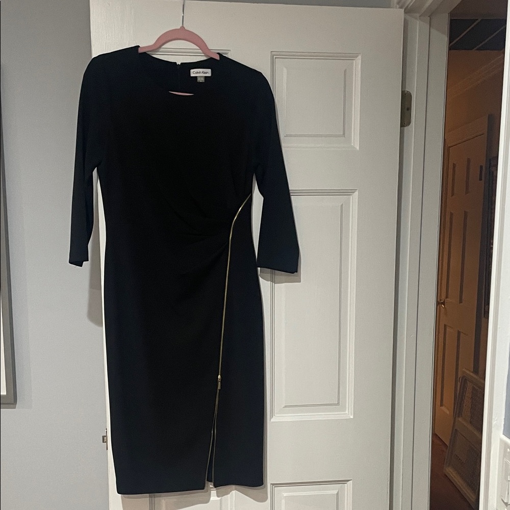 Calvin Klein Black Long Sleeve Dress with Gold Accent